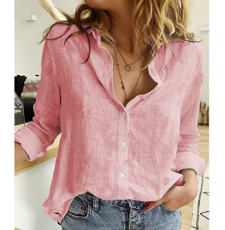 Winifred | Dames V-Hals Knoop Blouse met Lange Mouwen