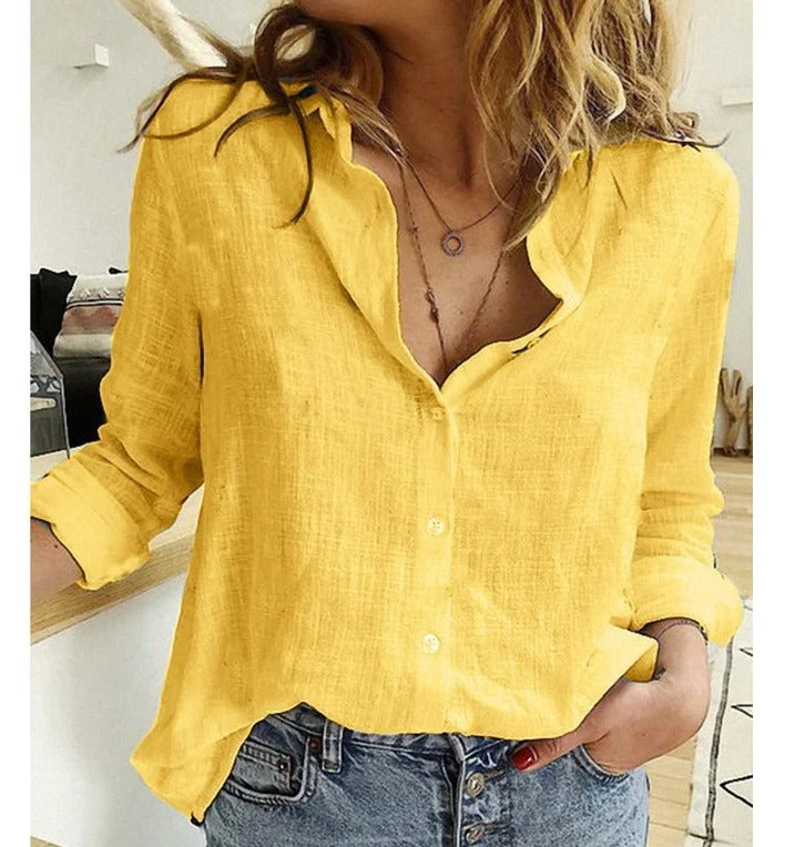 Winifred | Dames V-Hals Knoop Blouse met Lange Mouwen