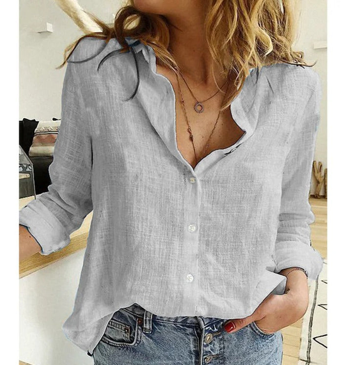 Winifred | Dames V-Hals Knoop Blouse met Lange Mouwen