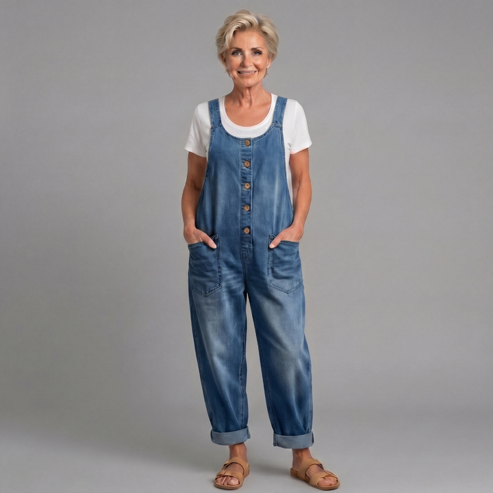 Winifred | Dames Wijde Pijpen Knop Front Overalls