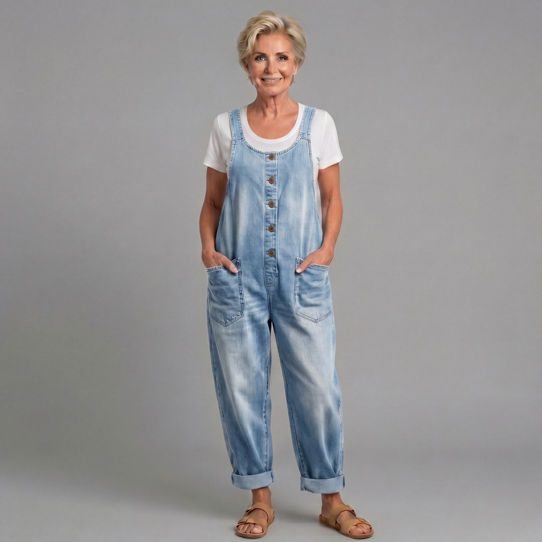 Winifred | Dames Wijde Pijpen Knop Front Overalls