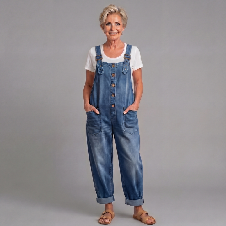 Winifred | Dames Wijde Pijpen Knop Front Overalls
