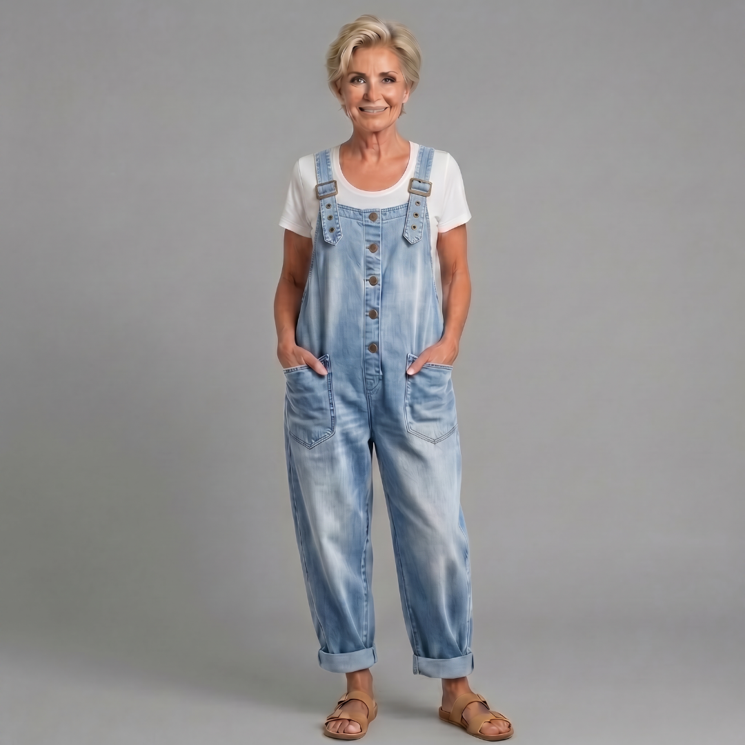 Winifred | Dames Wijde Pijpen Knop Front Overalls