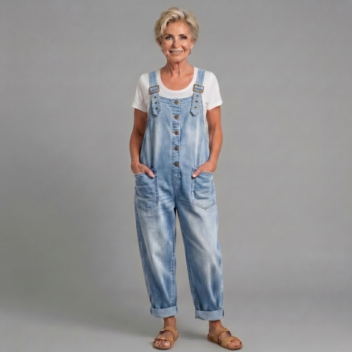 Winifred | Dames Wijde Pijpen Knop Front Overalls