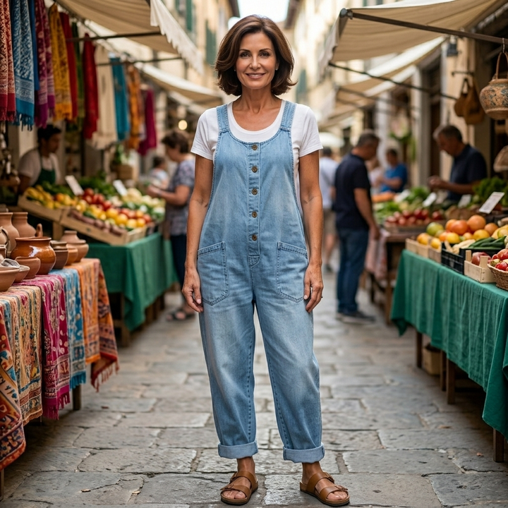 Winifred | Dames Wijde Pijpen Knop Front Overalls