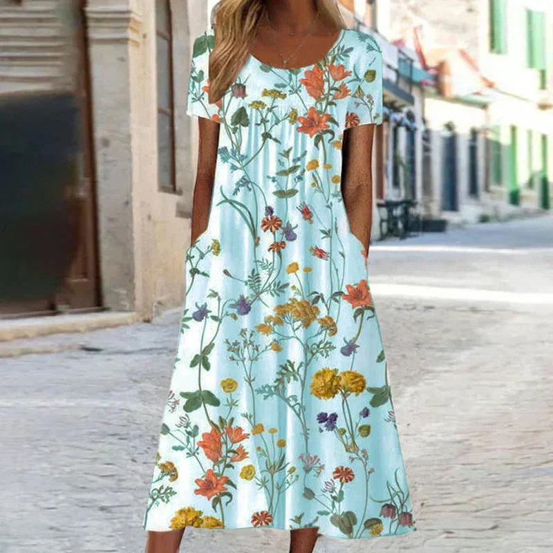 Winslet | Dames Bloemen Korte Mouw Midi Jurk