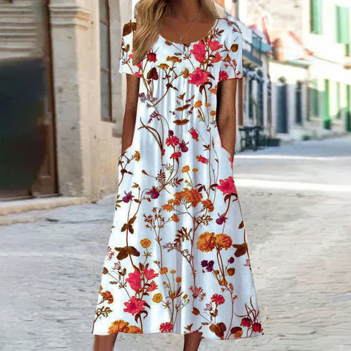 Winslet | Dames Bloemen Korte Mouw Midi Jurk