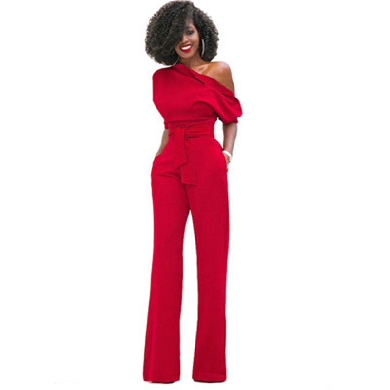 Rosa | Dames Off Shoulder Wijde Pijpen Jumpsuit met Ceintuur Formeel