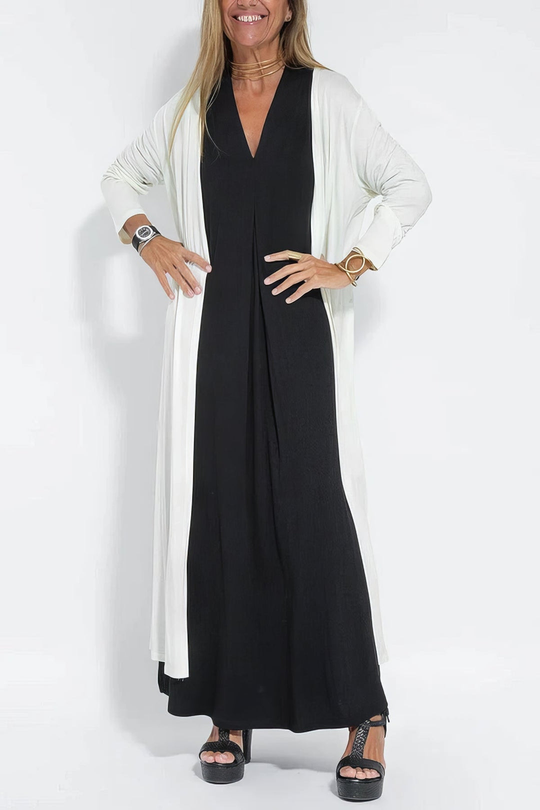 Juno™ | Elegante Lange Jurk met Gecoördineerde Cardigan