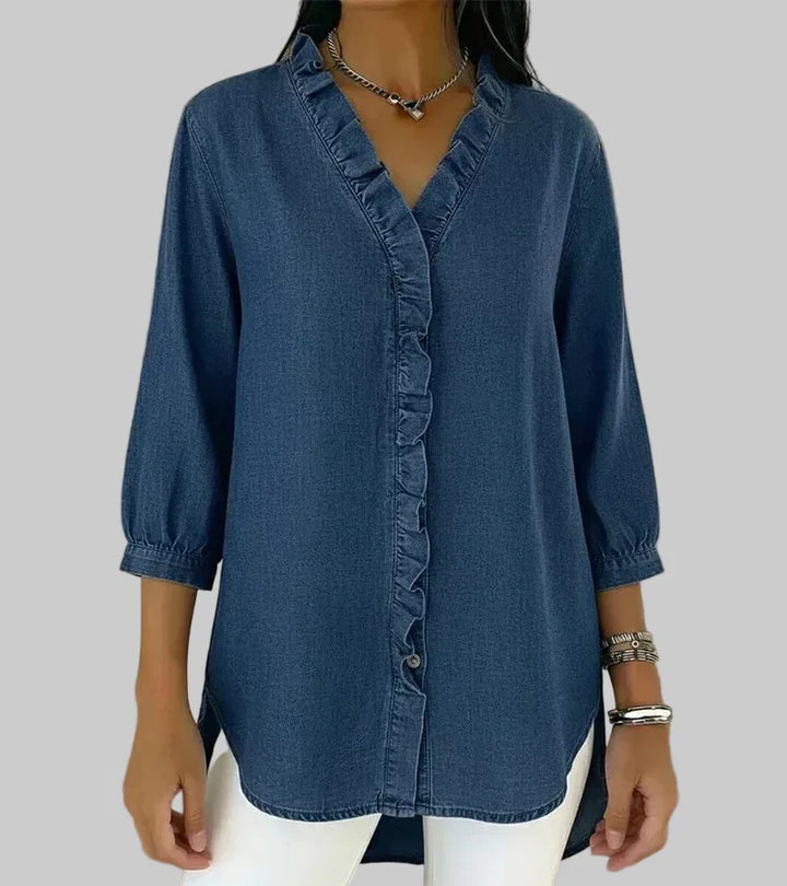 Zara | Dames Ruffle V-Hals 3/4 Mouw Blouse