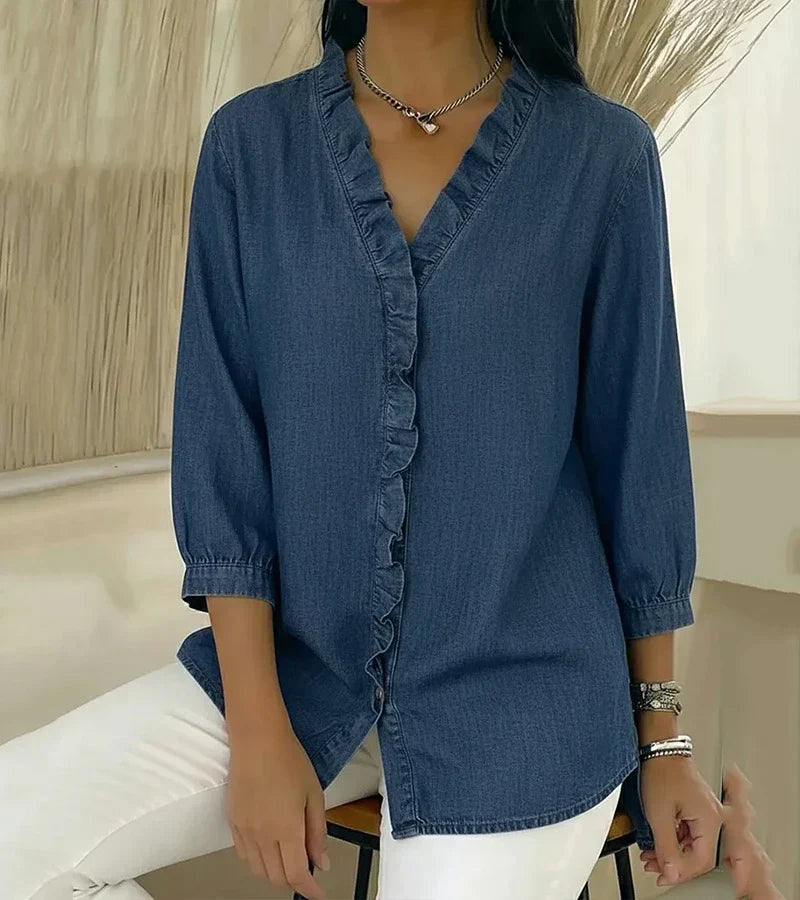 Zara | Dames Ruffle V-Hals 3/4 Mouw Blouse