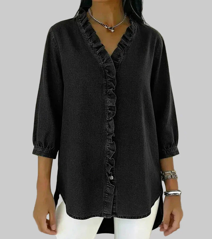 Zara | Dames Ruffle V-Hals 3/4 Mouw Blouse