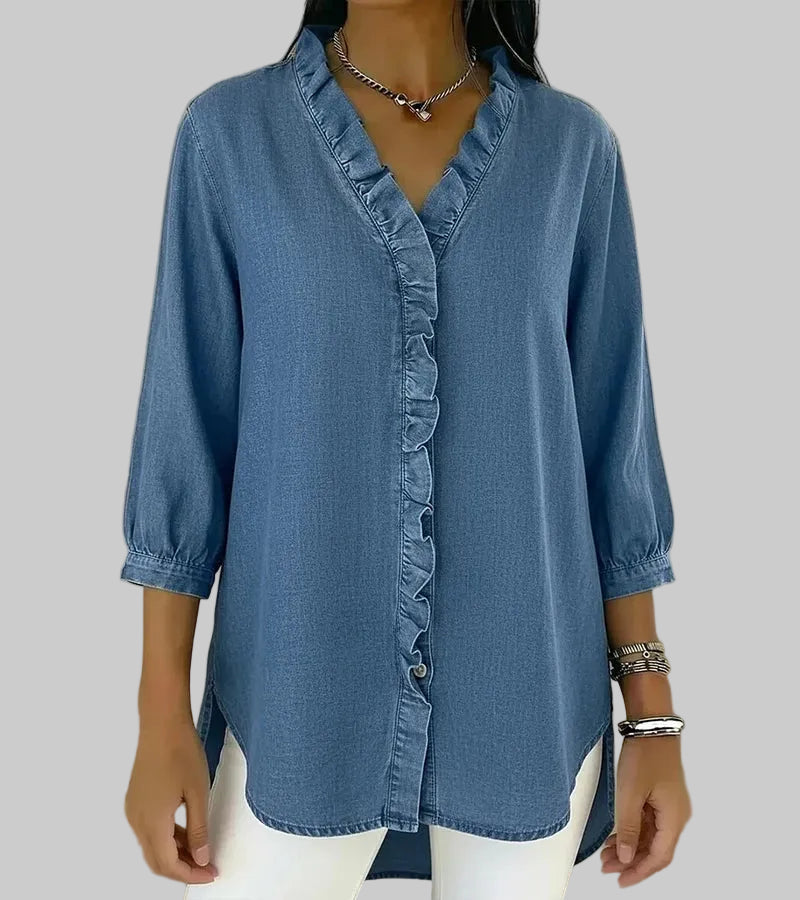 Zara | Dames Ruffle V-Hals 3/4 Mouw Blouse