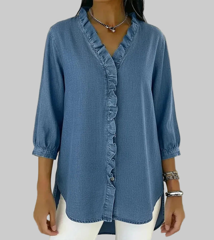 Zara | Dames Ruffle V-Hals 3/4 Mouw Blouse