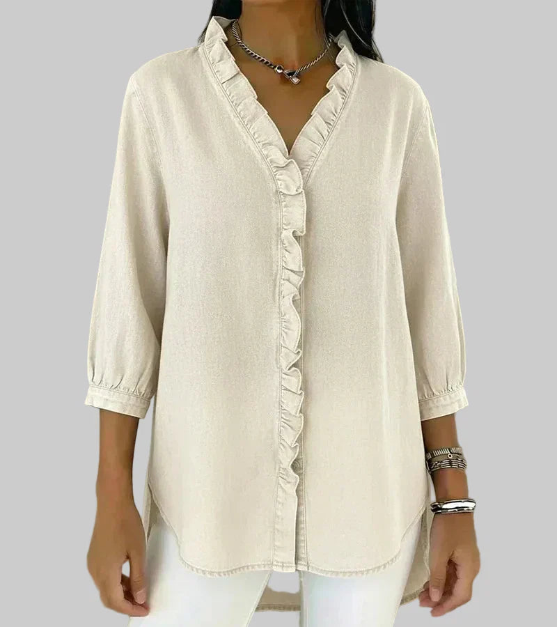 Zara | Dames Ruffle V-Hals 3/4 Mouw Blouse