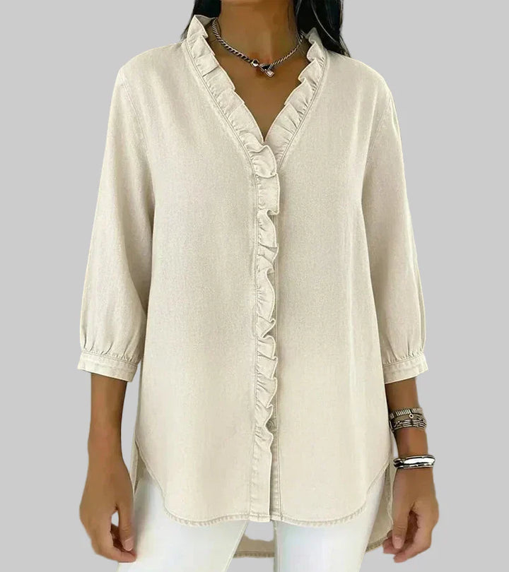 Zara | Dames Ruffle V-Hals 3/4 Mouw Blouse