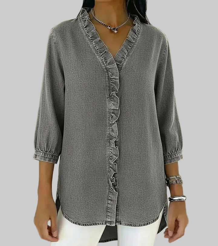 Zara | Dames Ruffle V-Hals 3/4 Mouw Blouse