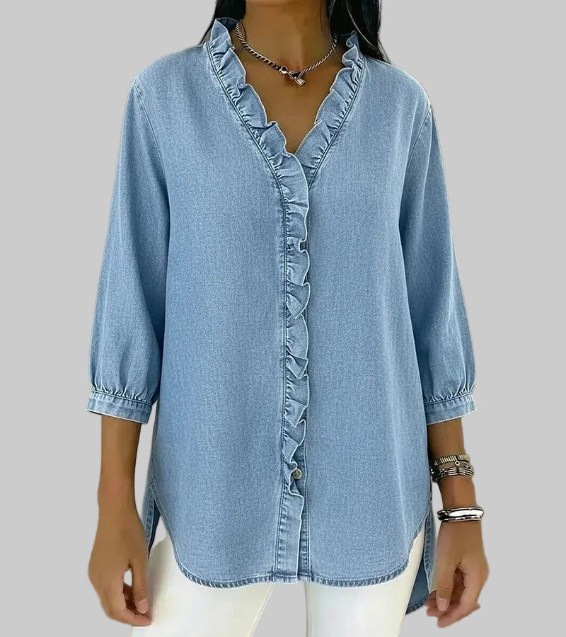 Zara | Dames Ruffle V-Hals 3/4 Mouw Blouse